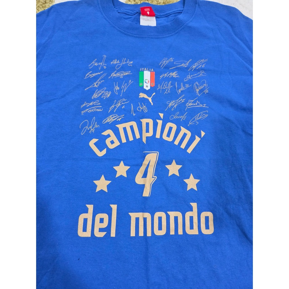 Puma Italia Campioni del Mondo 4 Blue Soccer T-Shirt Mens Large Italy World Cup - Picture 2 of 7